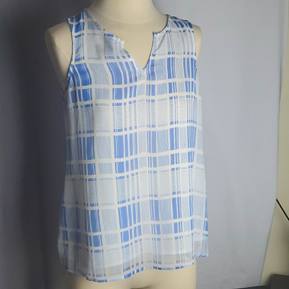 APT.9 BLOUSE, SMALL, BLUE AND WHITE